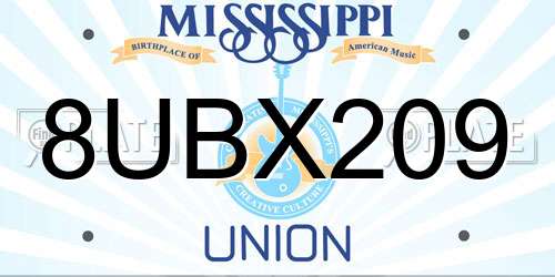 8UBX209 Mississippi License Plate