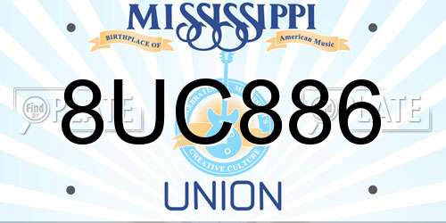 8UC886 Mississippi License Plate