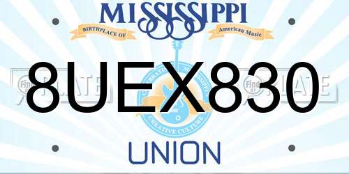 8UEX830 Mississippi License Plate