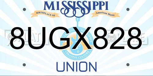 8UGX828 Mississippi License Plate