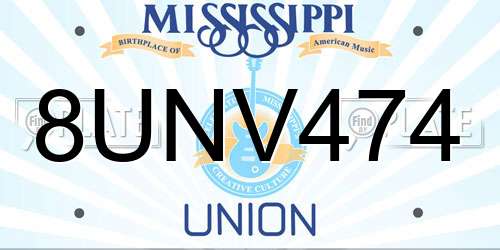 8UNV474 Mississippi License Plate