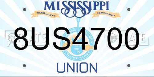 8US4700 Mississippi License Plate