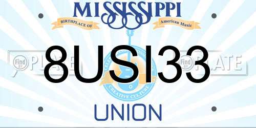 8USI33 Mississippi License Plate
