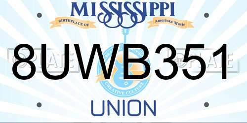 8UWB351 Mississippi License Plate