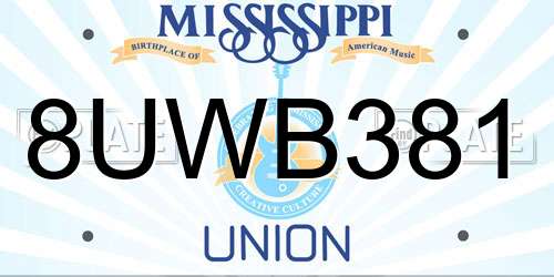 8UWB381 Mississippi License Plate