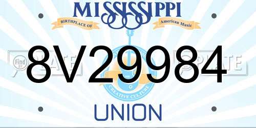 8V29984 Mississippi License Plate