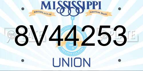 8V44253 Mississippi License Plate