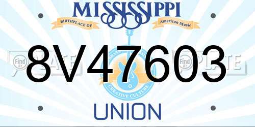 8V47603 Mississippi License Plate