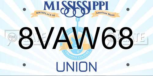 8VAW68 Mississippi License Plate