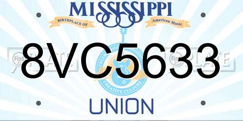 8VC5633 Mississippi License Plate
