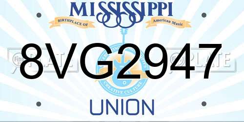 8VG2947 Mississippi License Plate