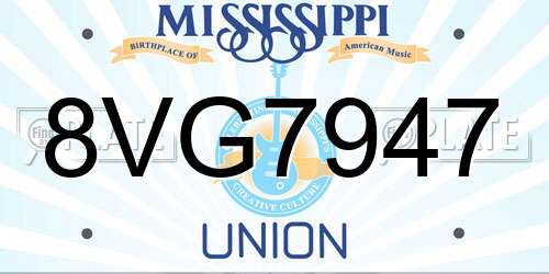 8VG7947 Mississippi License Plate