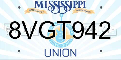 8VGT942 Mississippi License Plate