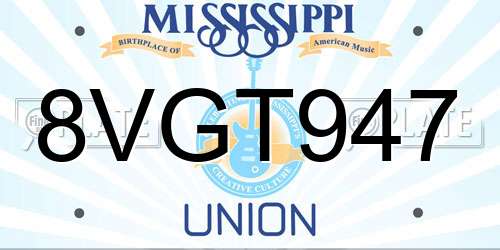 8VGT947 Mississippi License Plate