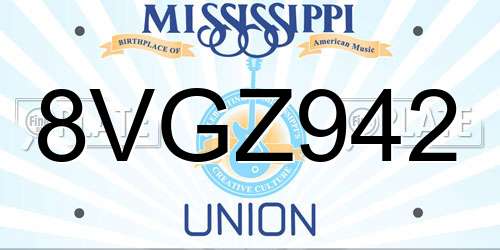 8VGZ942 Mississippi License Plate