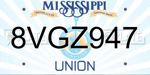 8VGZ947 Mississippi License Plate
