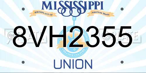 8VH2355 Mississippi License Plate