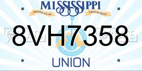 8VH7358 Mississippi License Plate