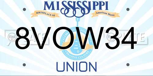 8VOW34 Mississippi License Plate