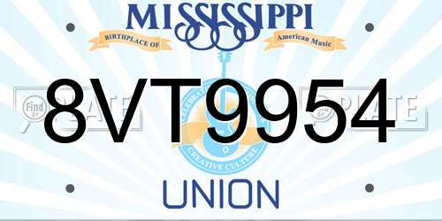 8VT9954 Mississippi License Plate