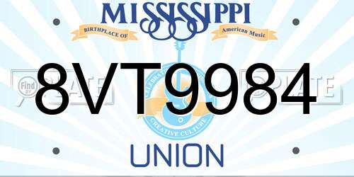 8VT9984 Mississippi License Plate