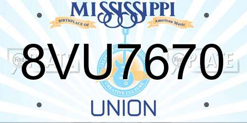 8VU7670 Mississippi License Plate