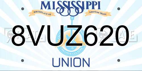 8VUZ620 Mississippi License Plate