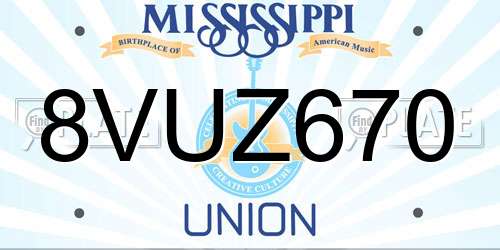 8VUZ670 Mississippi License Plate