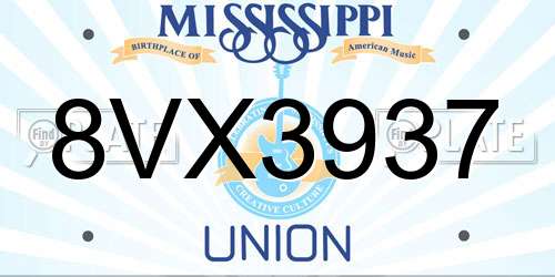 8VX3937 Mississippi License Plate