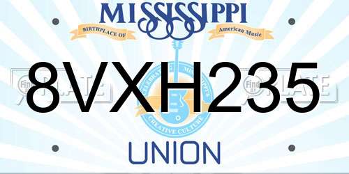 8VXH235 Mississippi License Plate