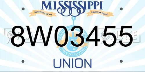 8W03455 Mississippi License Plate