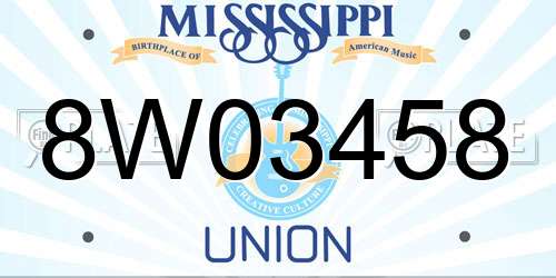 8W03458 Mississippi License Plate