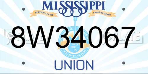 8W34067 Mississippi License Plate