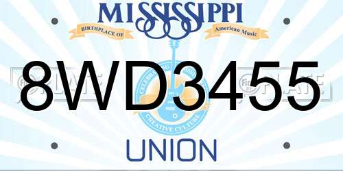 8WD3455 Mississippi License Plate
