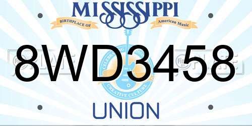 8WD3458 Mississippi License Plate