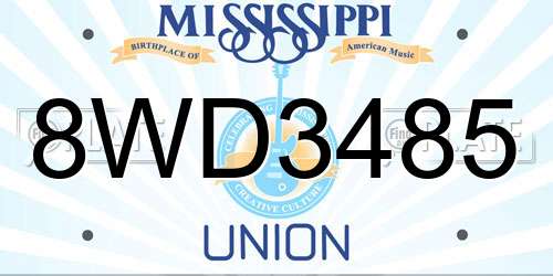 8WD3485 Mississippi License Plate