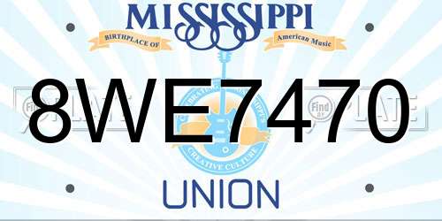 8WE7470 Mississippi License Plate