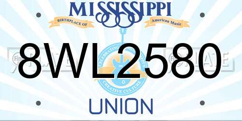 8WL2580 Mississippi License Plate
