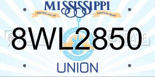 8WL2850 Mississippi License Plate