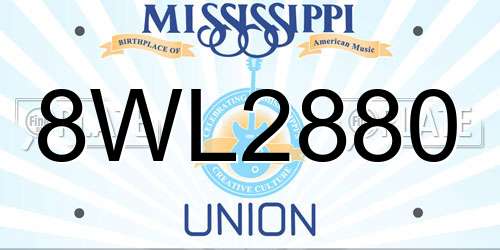 8WL2880 Mississippi License Plate