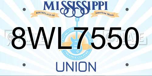 8WL7550 Mississippi License Plate