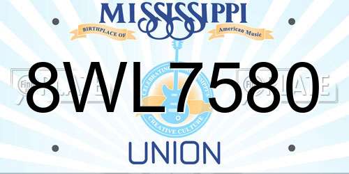 8WL7580 Mississippi License Plate
