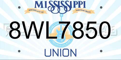 8WL7850 Mississippi License Plate