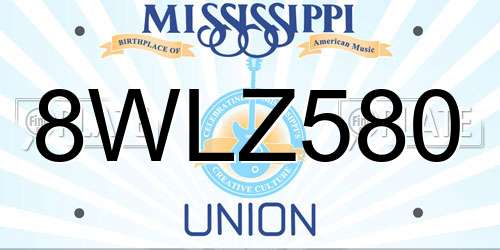 8WLZ580 Mississippi License Plate