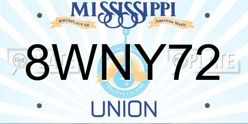 8WNY72 Mississippi License Plate