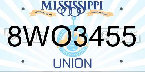 8WO3455 Mississippi License Plate
