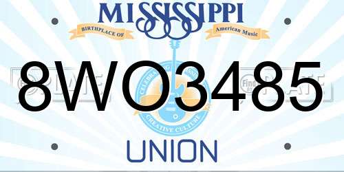 8WO3485 Mississippi License Plate