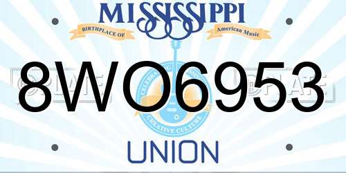 8WO6953 Mississippi License Plate