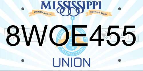 8WOE455 Mississippi License Plate