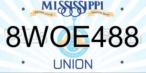 8WOE488 Mississippi License Plate